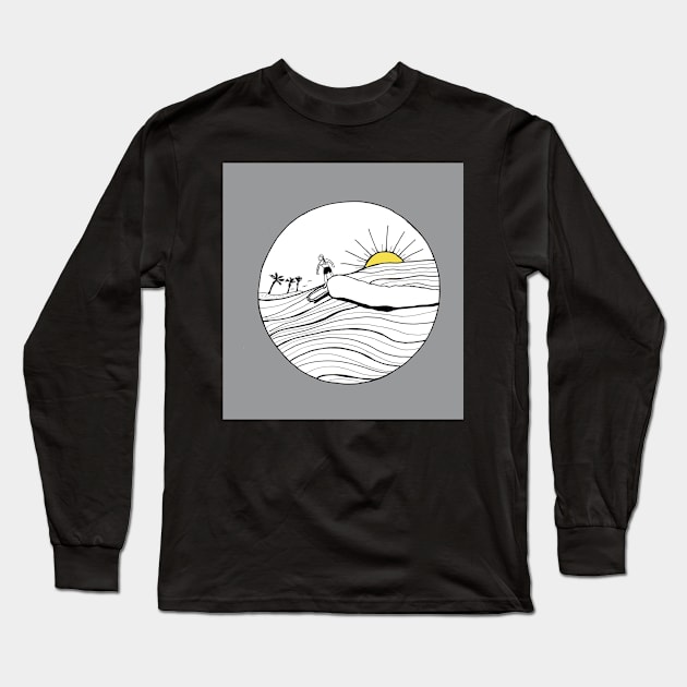 Female Surfer Riding the Wave with ultimate gray and illuminating colors Long Sleeve T-Shirt by Sandraartist